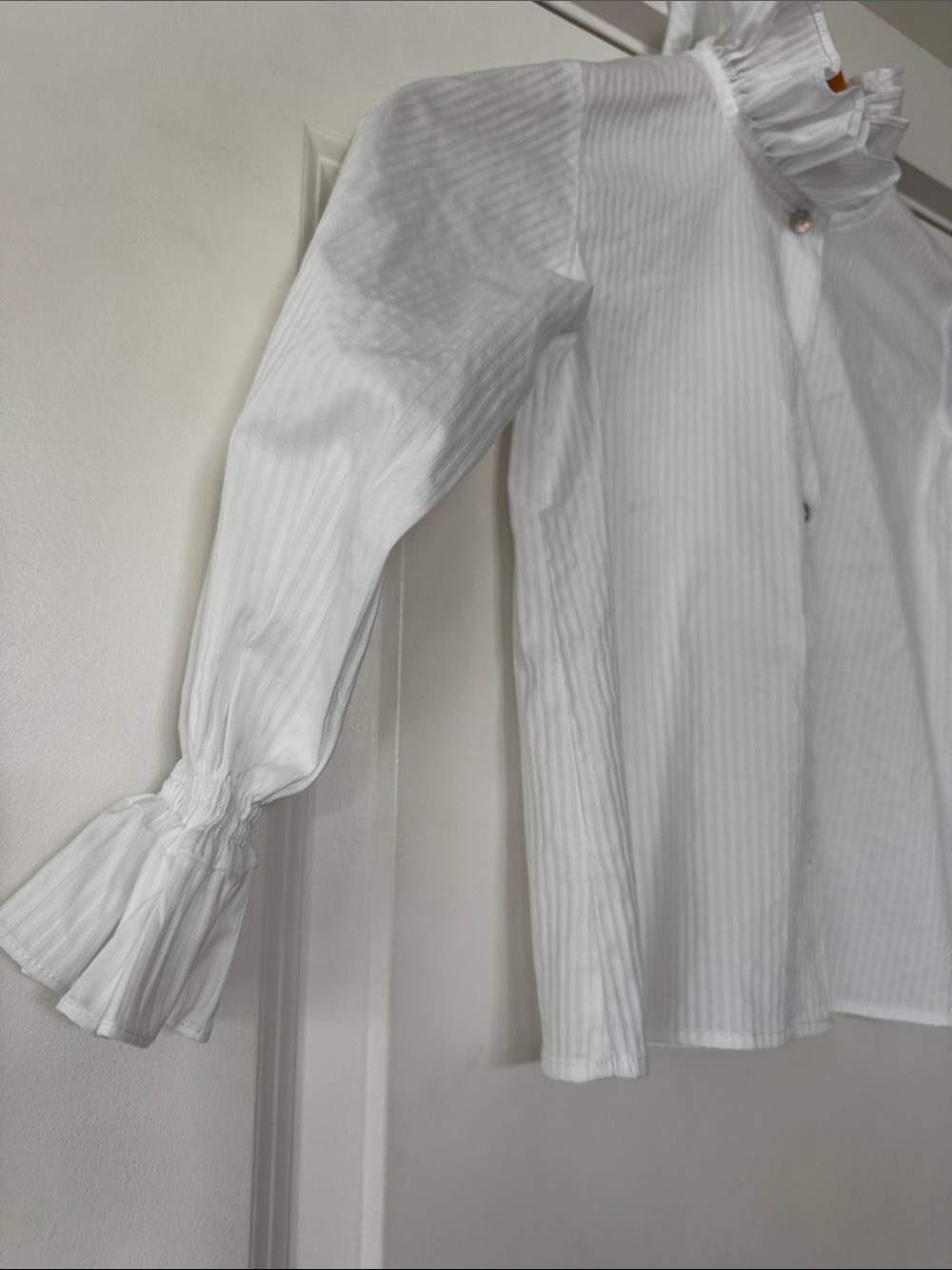 Girls White Ruffle Collar Button Front Blouse - Picture 6 of 6